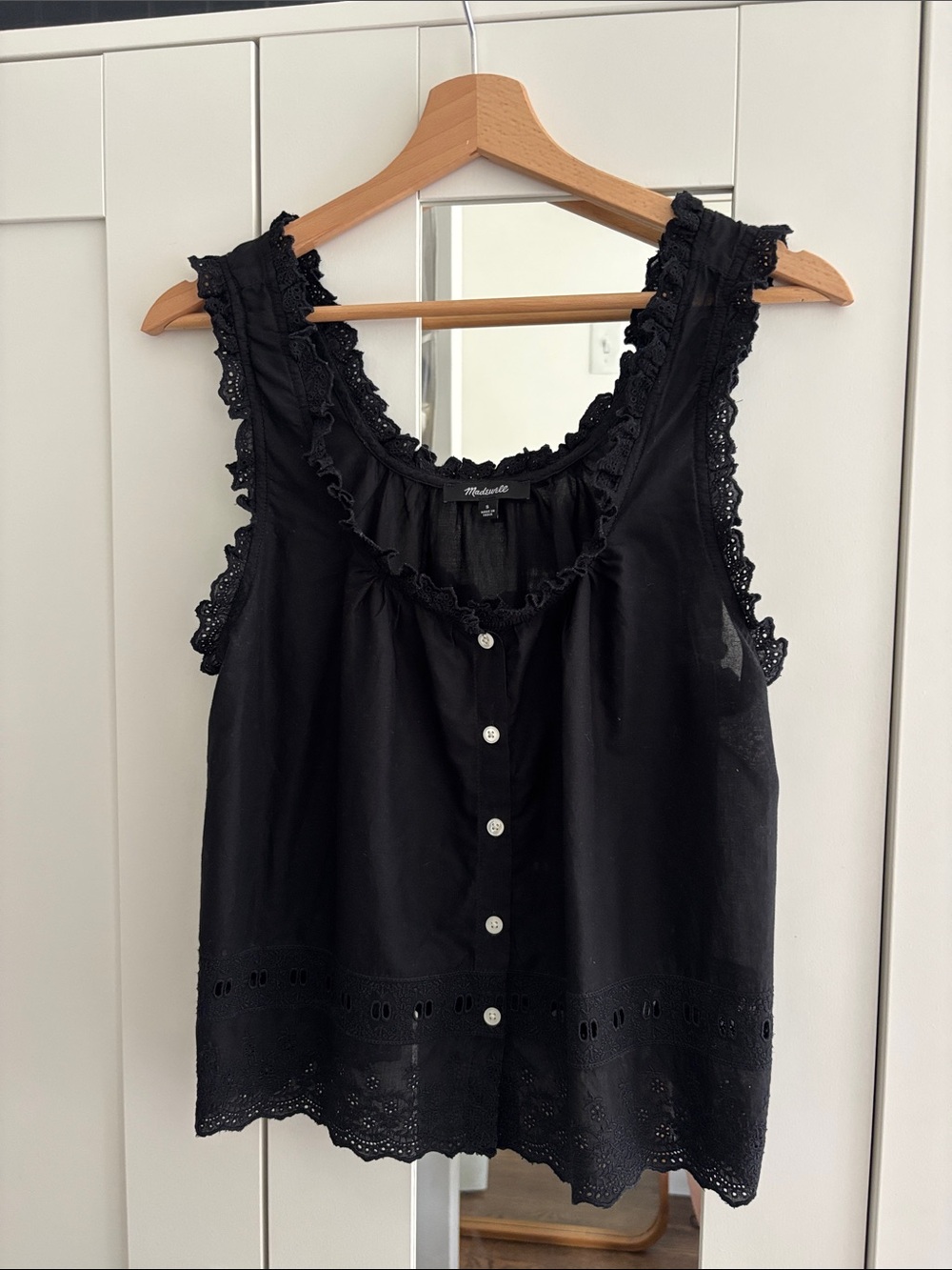Madewell Black Lace-Trim Button Tank